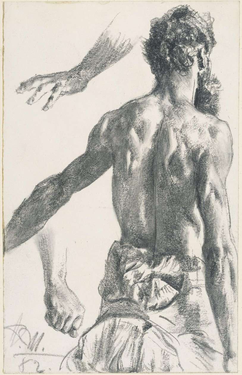 Stehender bärtiger Mann, Halbakt von hinten von Adolph Menzel