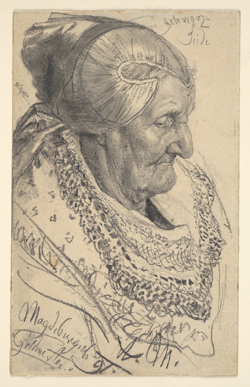 Studie einer alten Frau aus Magdeburg von Adolph Menzel