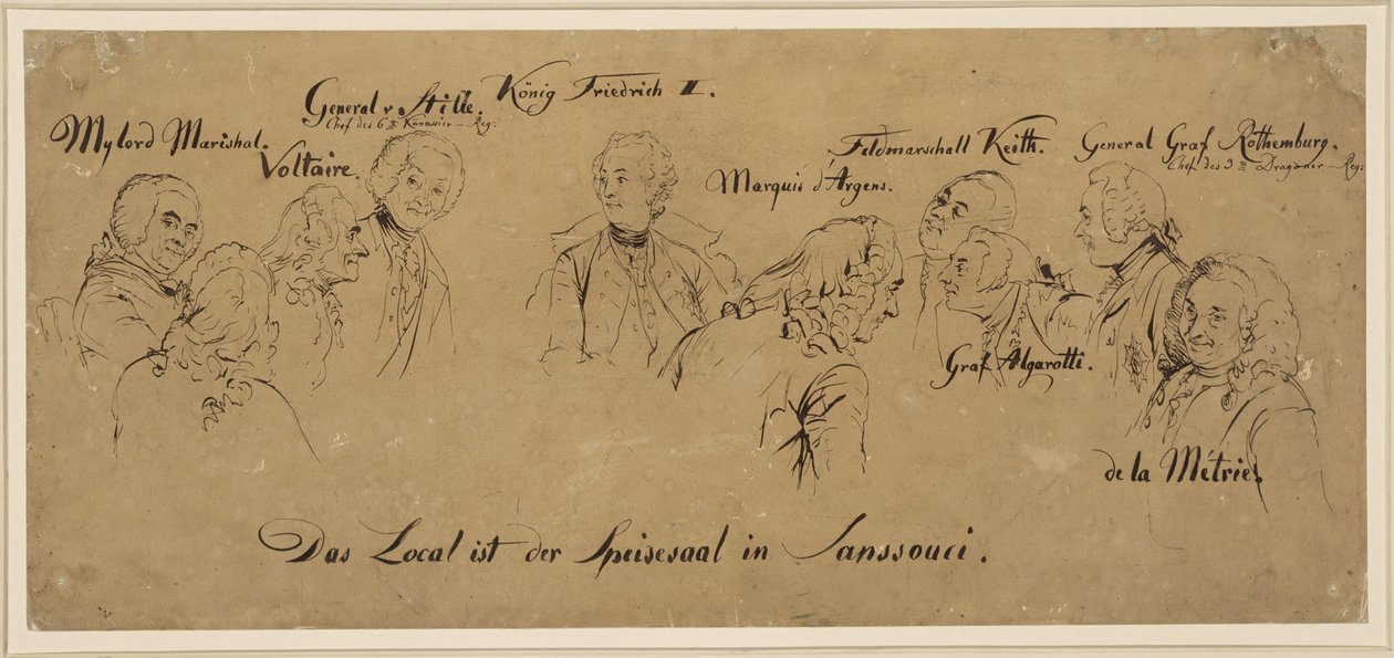 Tafelrunde: Speisesaal in Sanssouci, Personennamen von Adolph Menzel