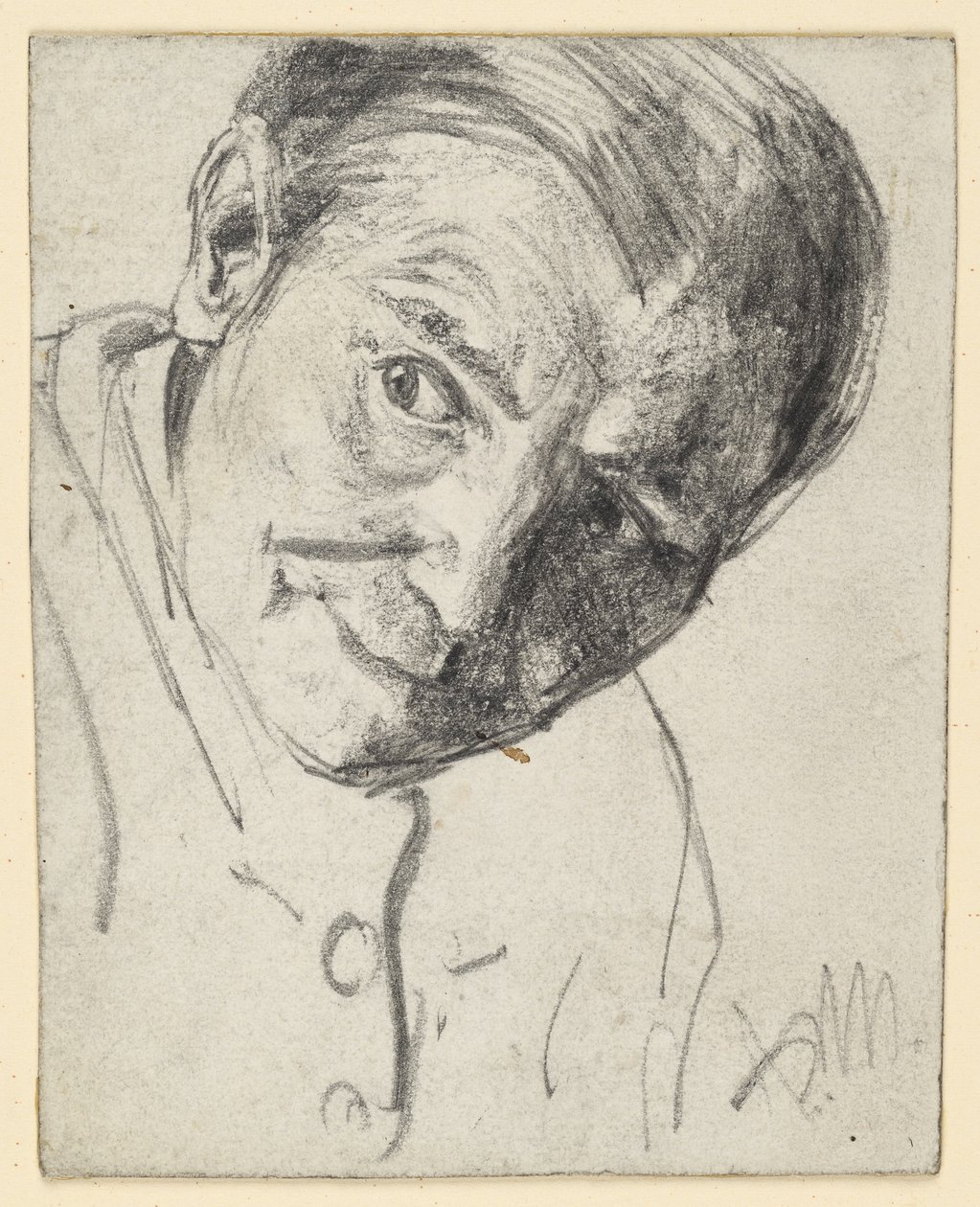 Vorgebeugter Kopf, der Blick gespannt zur Seite von Adolph Menzel