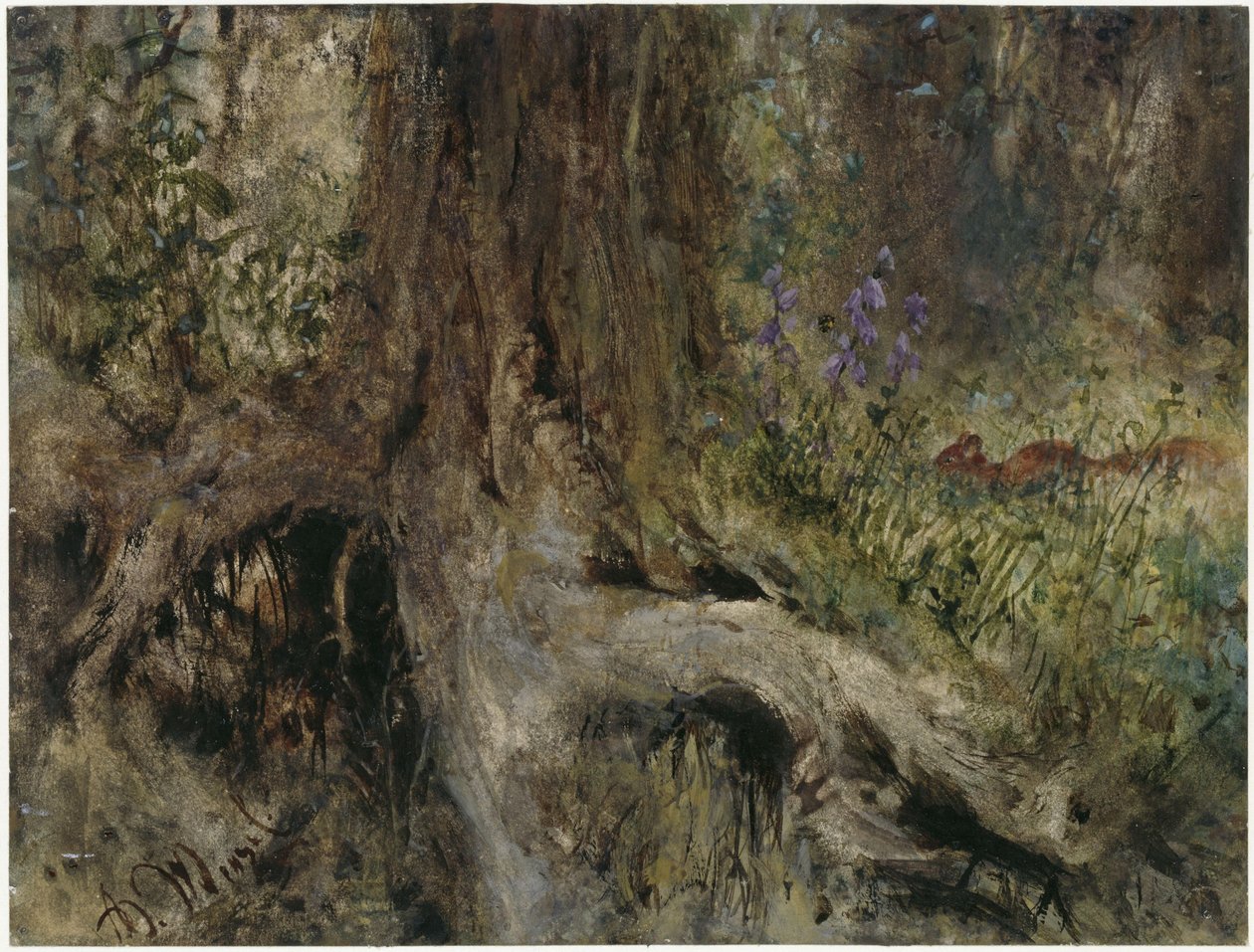 Waldboden mit Eichhörnchen. Aus dem "Kinderalbum" von Adolph Menzel