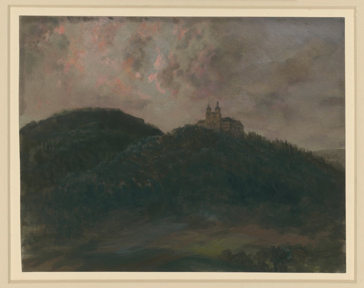 Waldige Berglandschaft mit Kloster Banz bei Lichtenfels in Bayern auf der Höhe von Adolph Menzel