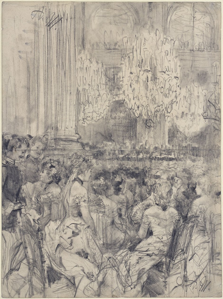 Zuhörer im Konzert im Weißen Saal des Berliner Schlosses von Adolph Menzel