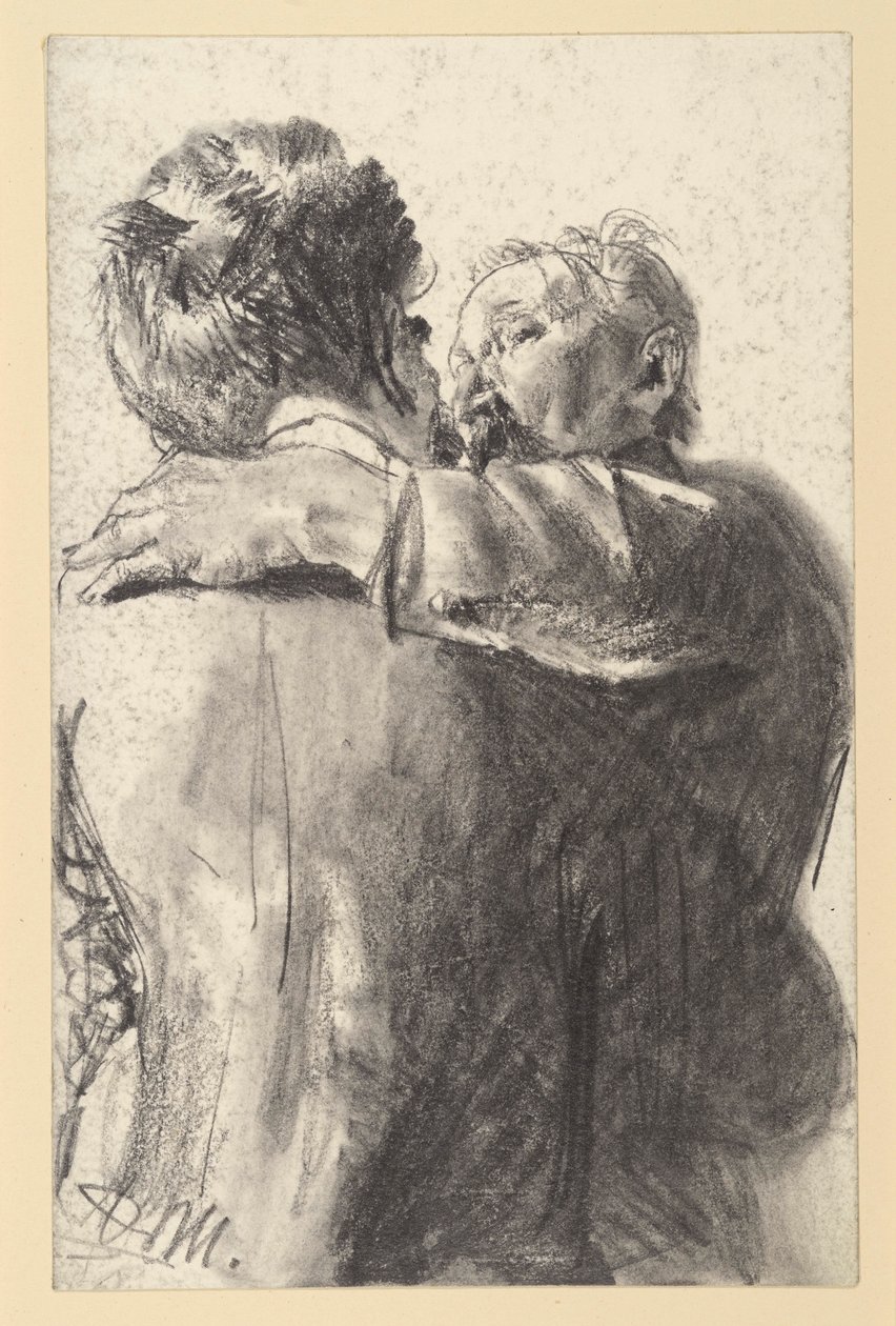 Zwei sich umarmende Männer, vom Rücken und von der Seite her gesehen von Adolph Menzel