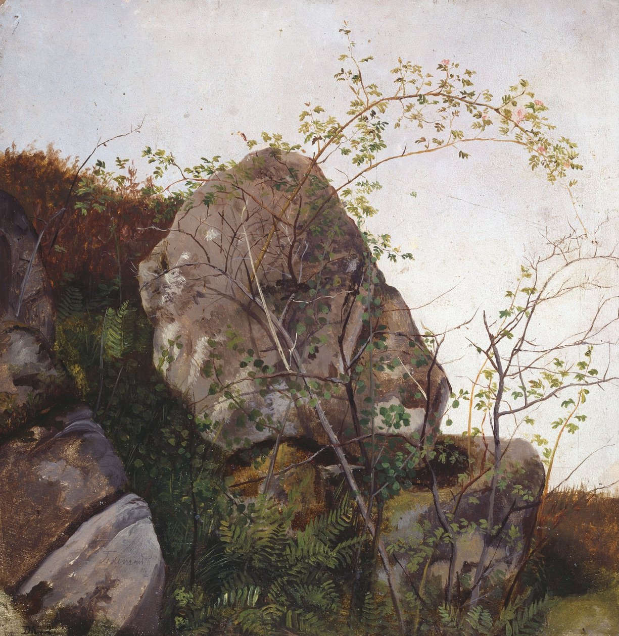 Blühender Weißdorn und Farne von Adolph Tidemand