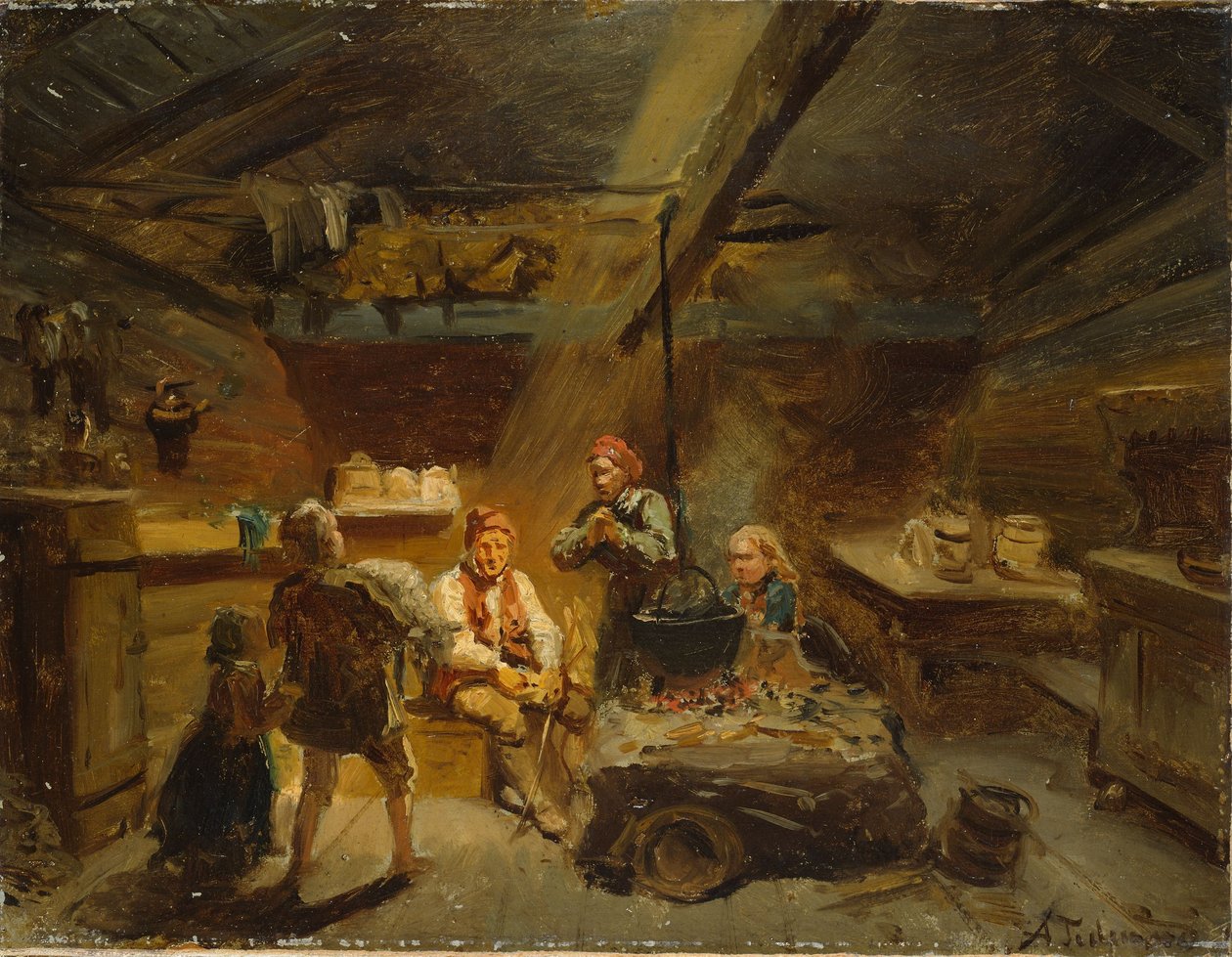 Ein Junge, der ein krankes Lamm nach Hause bringt von Adolph Tidemand