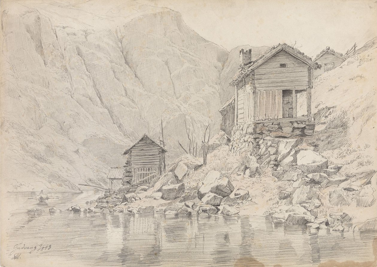 Haus am Strand, Gudvangen von Adolph Tidemand