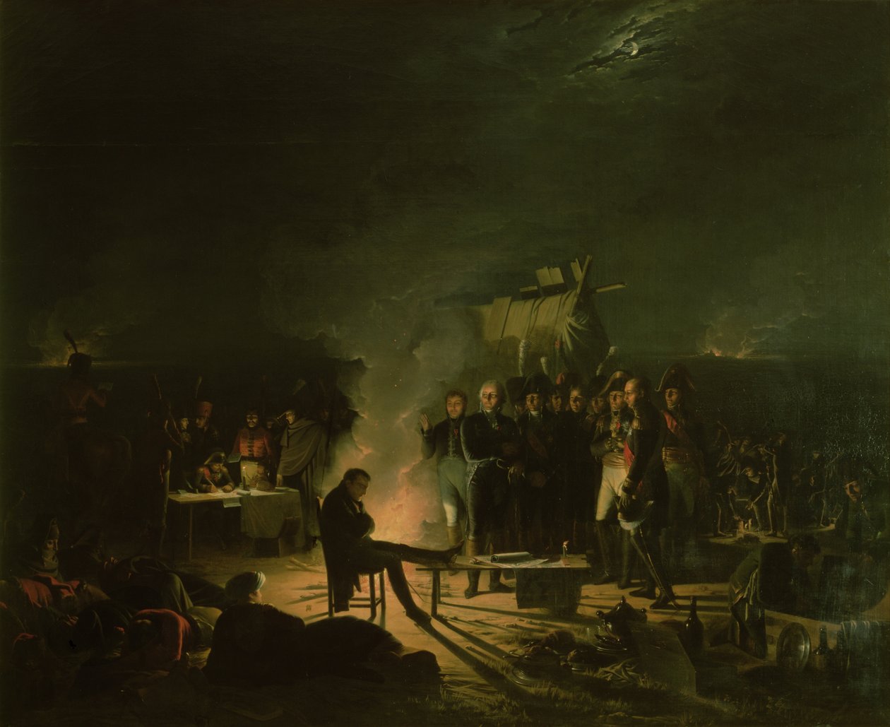 Biwak von Napoleon I. (1769-1821) auf dem Schlachtfeld der Schlacht von Wagram, 5.-6. Juli 1809, 1810 von Adolphe Roehn