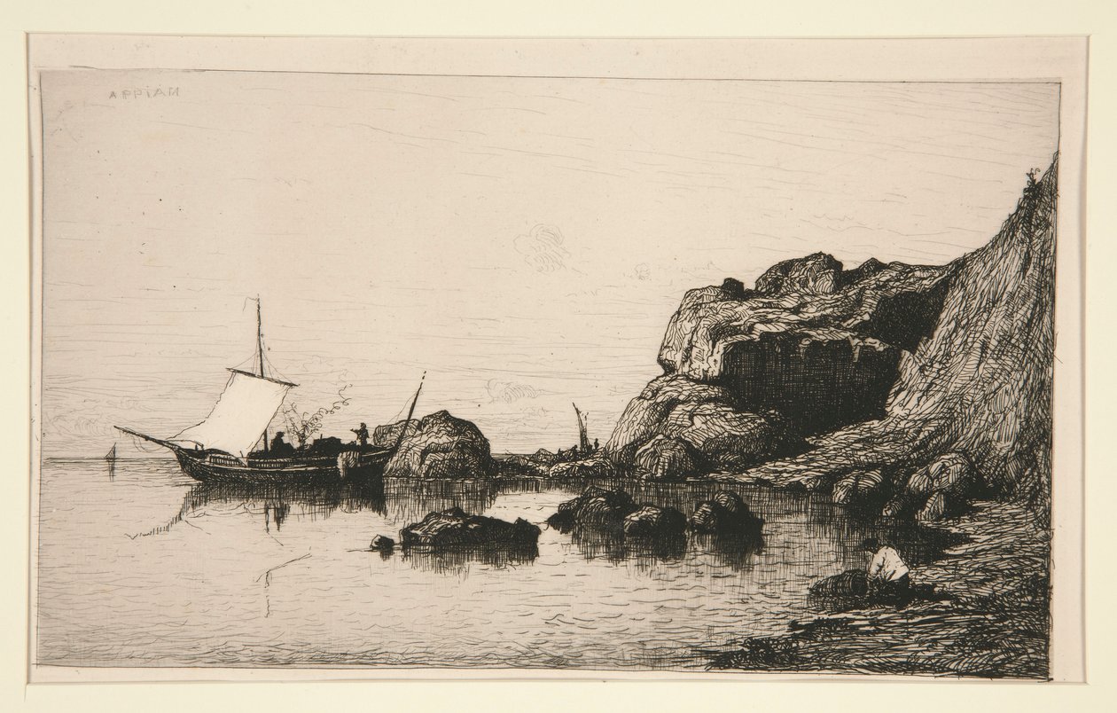 Fischerboot macht Halt an den Felsen von Collioure (Pyrenäen-Orientales) von Adolphe Appian