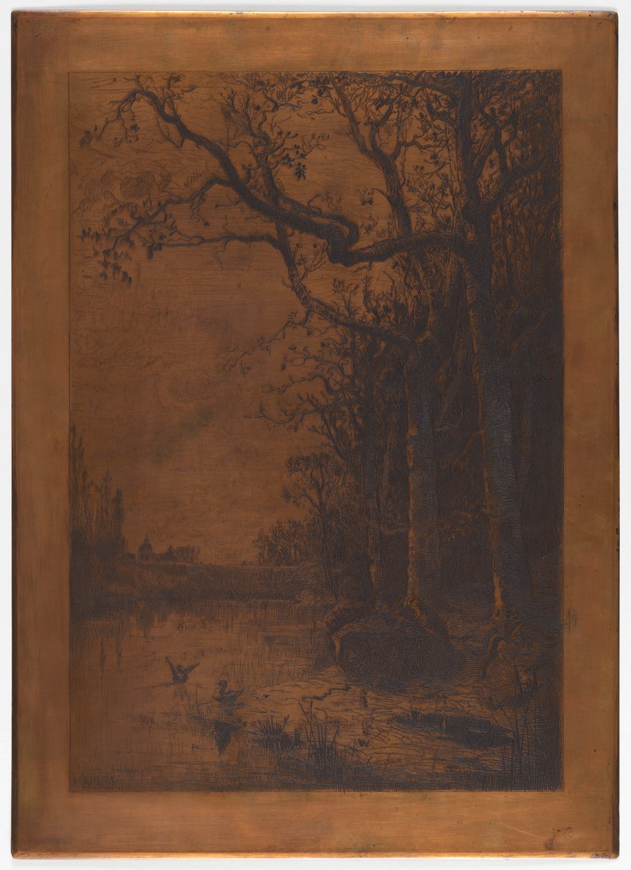 Radierte Kupferplatte "Landschaft mit Enten" von Adolphe Appian von Adolphe Appian