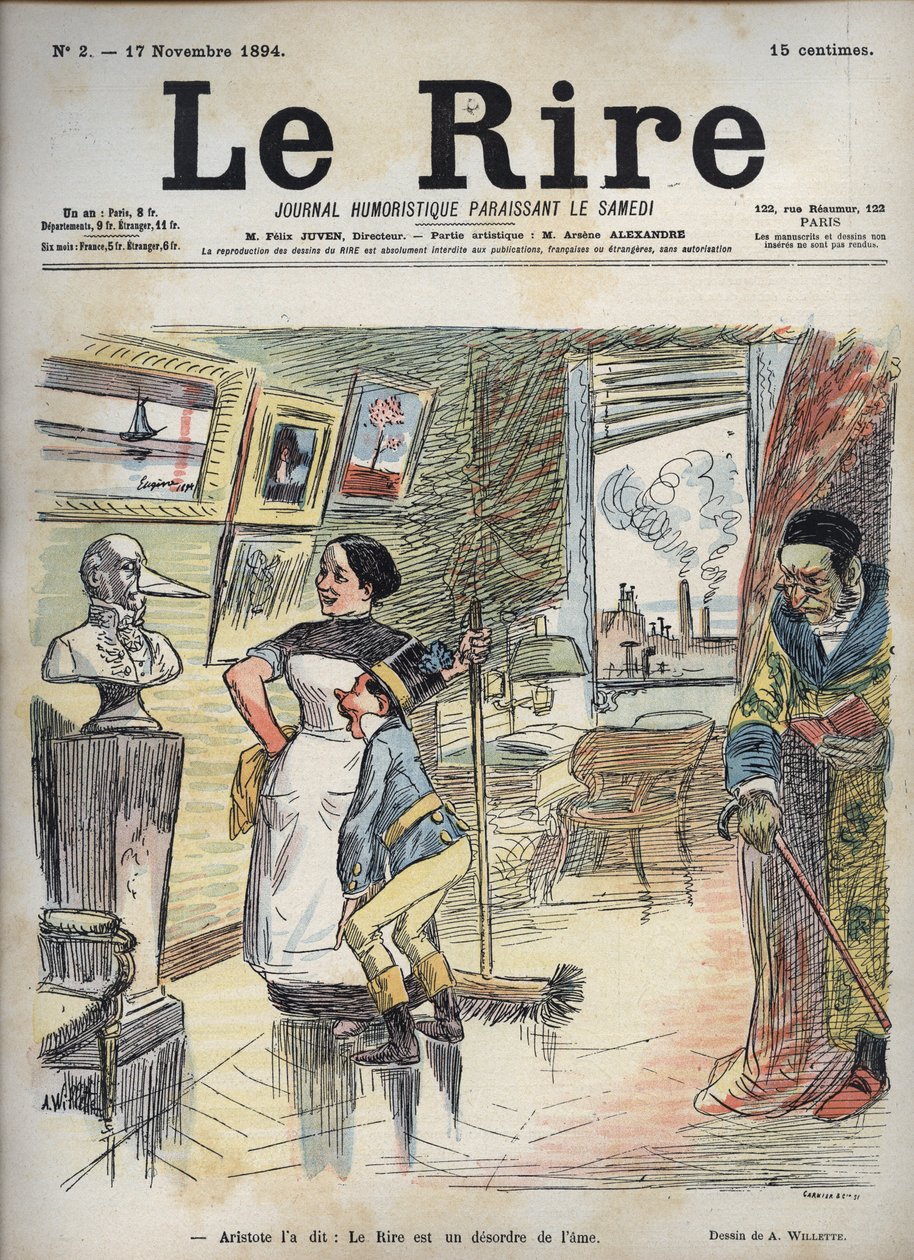 Aristoteles sagte: Das Lachen ist eine Unordnung der Seele - Zeichnung von Adolphe Willette (1857-1926) für „Das Lachen“ vom 17. November von Adolphe Leon Willette