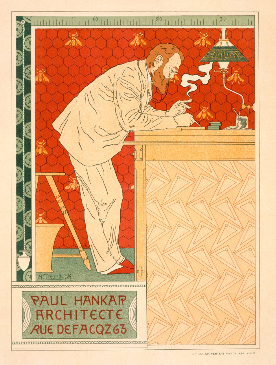 Reproduktion eines Plakats zur Werbung für die Architekturpraxis von Paul Hankar, 1894 von Adolphe Louis Charles Crespin