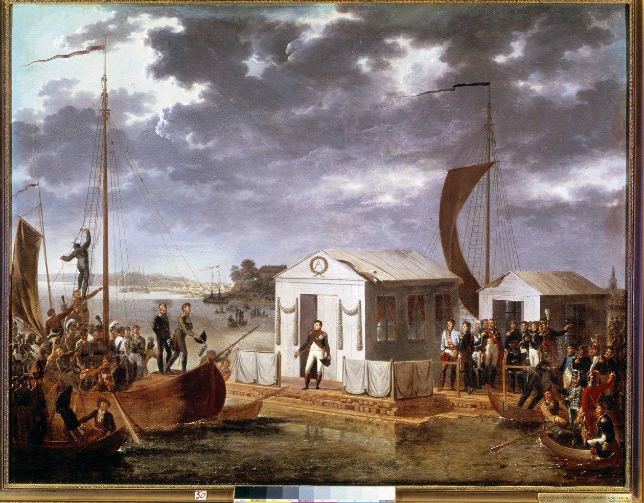 Interview von Tilsit zwischen Napoleon I. und Zar Alexander I. von Russland am Fluss Neman am 25. Juni von Adolphe Roehn