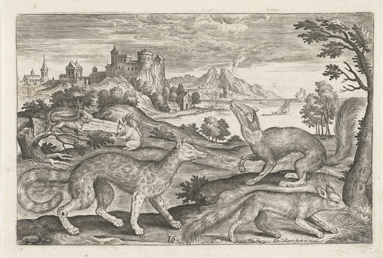 Marder, Eichhörnchen und ein Fuchs von Adriaen Collaert