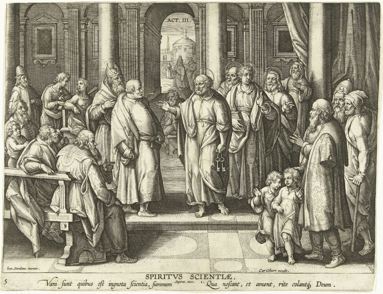 Petrus und Paulus beweisen die Auferstehung Christi: die Gabe der Gelehrsamkeit von Adriaen Collaert