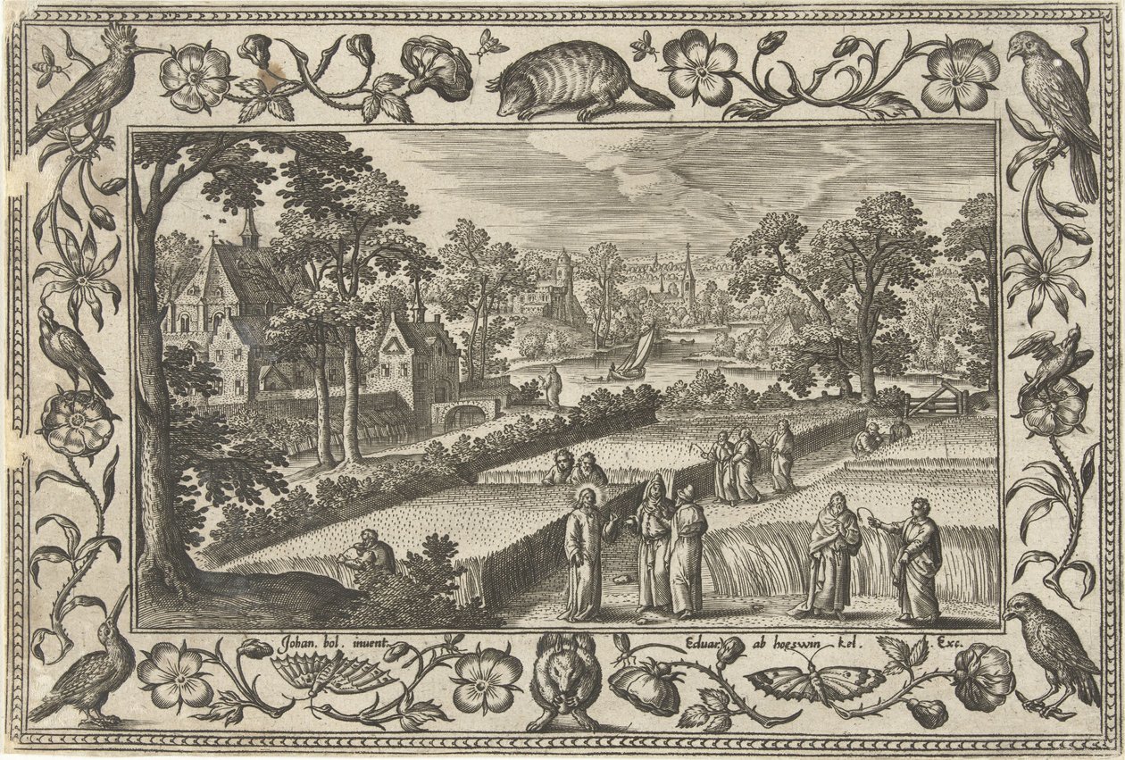 Ährenlesen am Sabbat (Landschappen met Bijbelse, mythologische scènes en jachttaferelen) von Adriaen Collaert