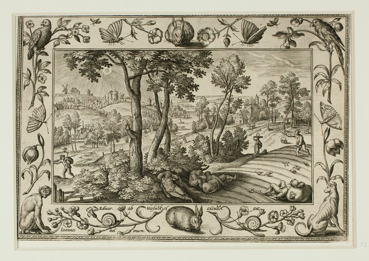 Der Feind sät Unkraut unter den Weizen, aus Landschaften mit alten und neuen Testamentsszenen und Jagdszenen von Adriaen Collaert