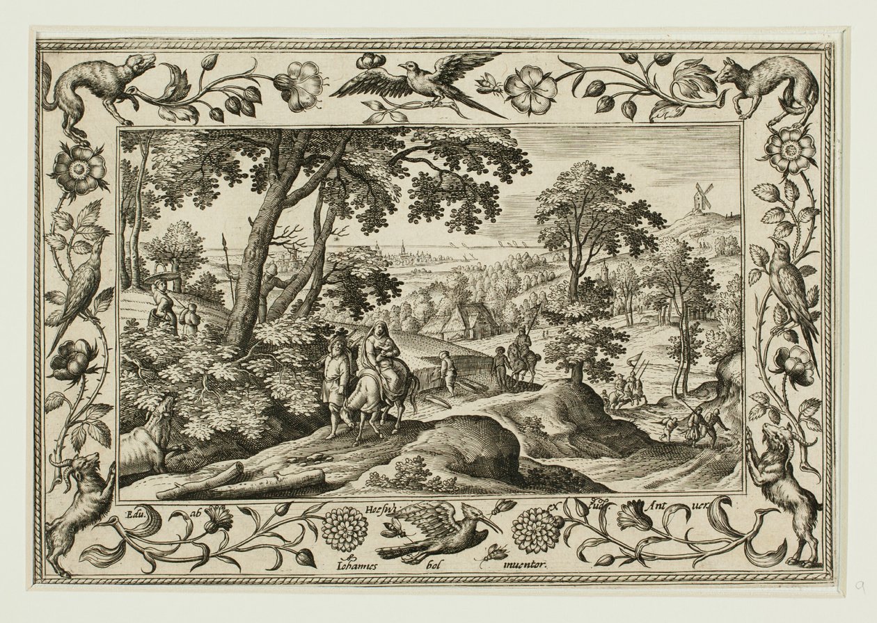 Die Flucht nach Ägypten, aus Landschaften mit Alten und Neuen Testament-Szenen und Jagdszenen von Adriaen Collaert