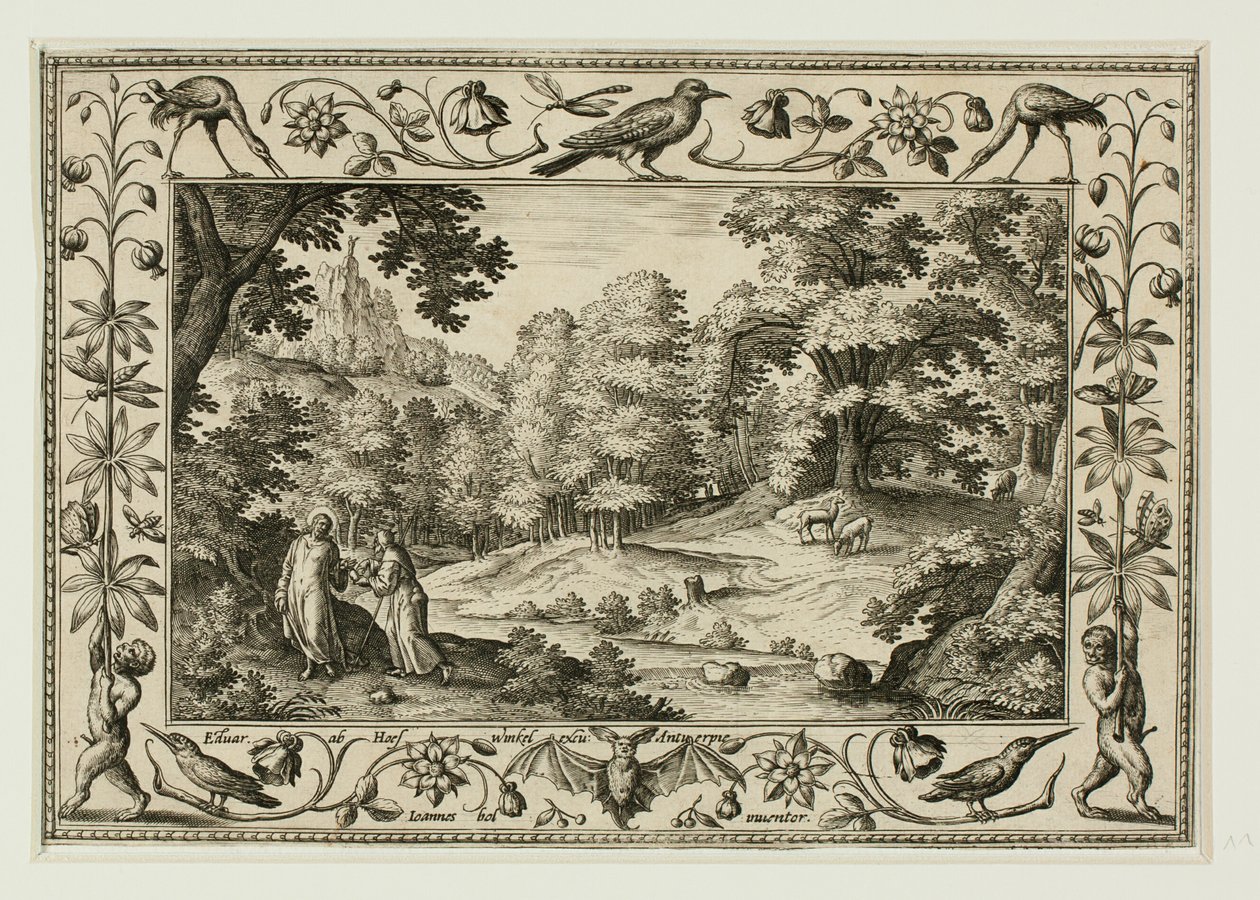 Die Versuchung Christi, aus Landschaften mit Alten und Neuen Testamentsszenen und Jagdszenen von Adriaen Collaert