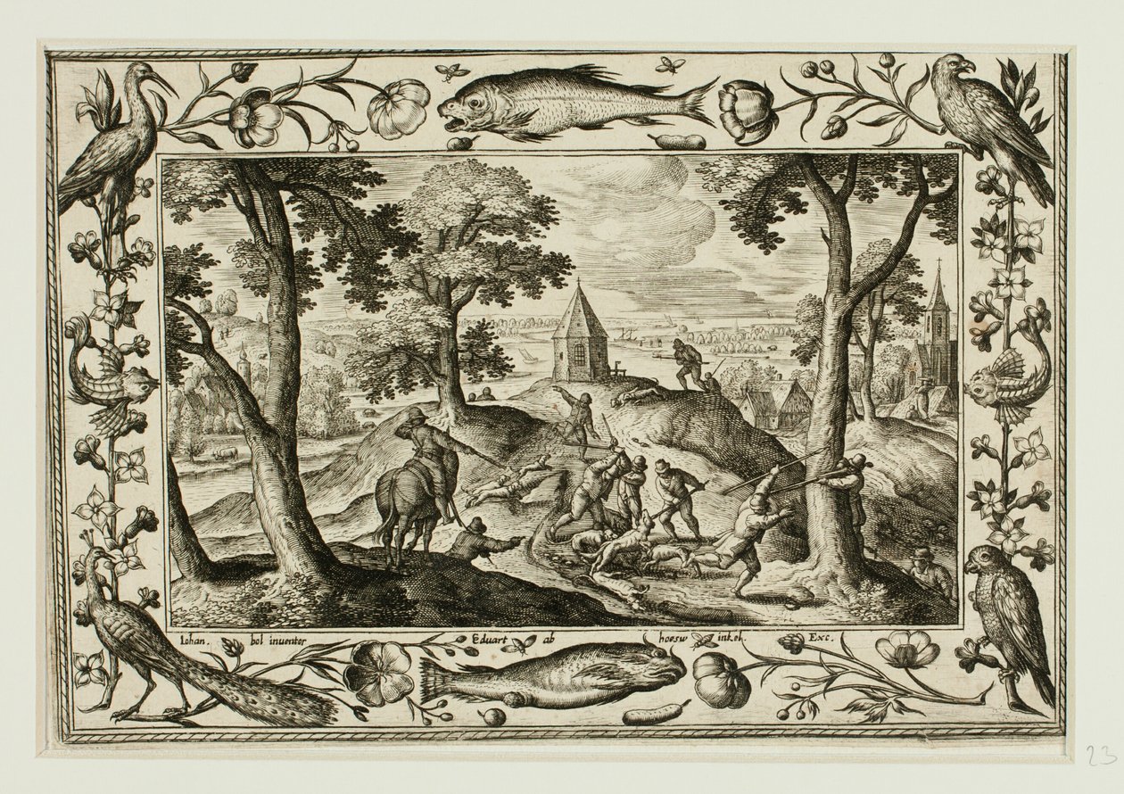 Wolfsjagd, aus Landschaften mit alten und neuen Testament-Szenen und Jagdszenen von Adriaen Collaert