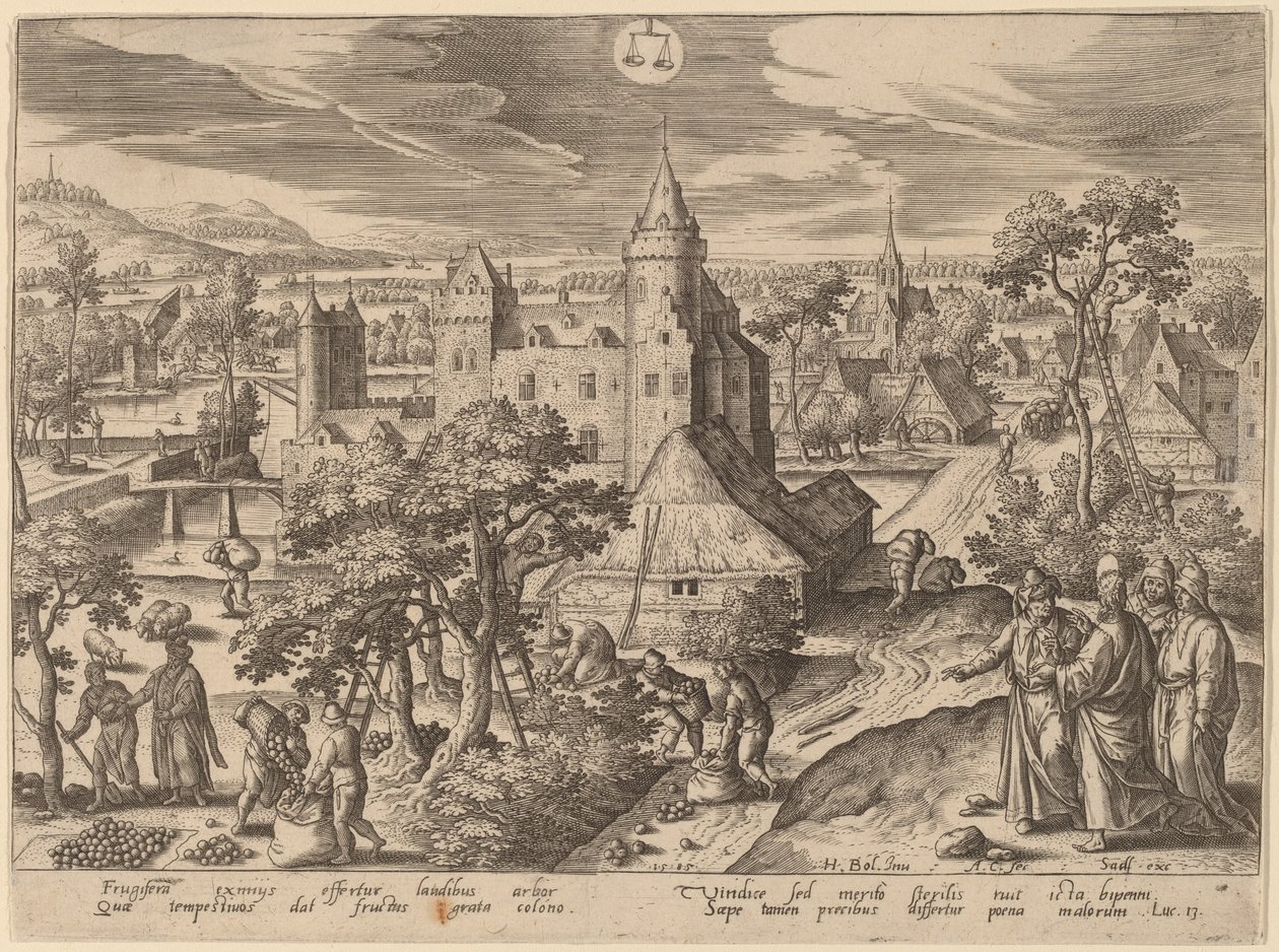 Das Gleichnis vom unfruchtbaren Feigenbaum von Adriaen Collaert after Hans Bol