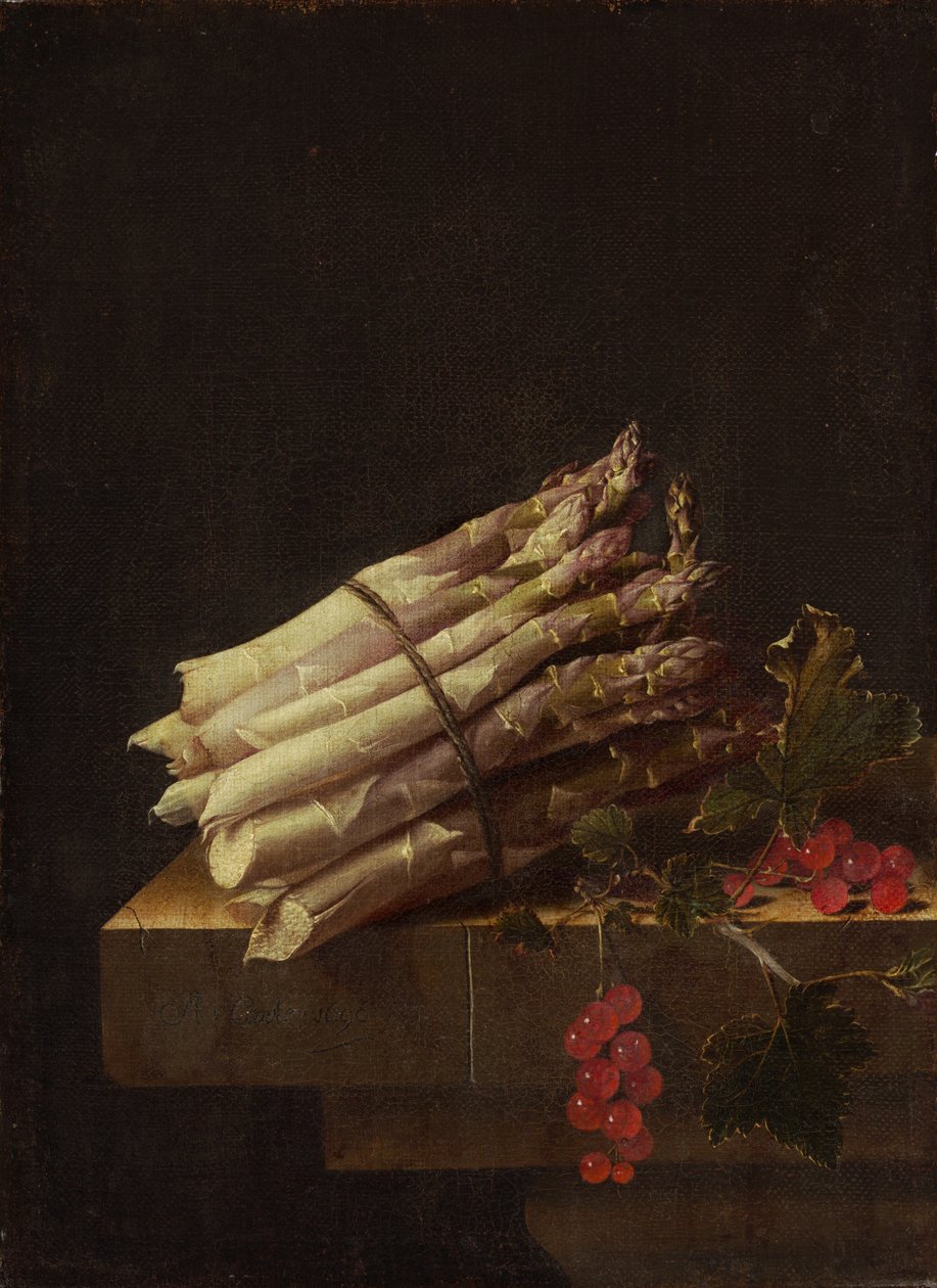 Stillleben mit Spargel und roten Johannisbeeren, 1696 von Adrian Coorte