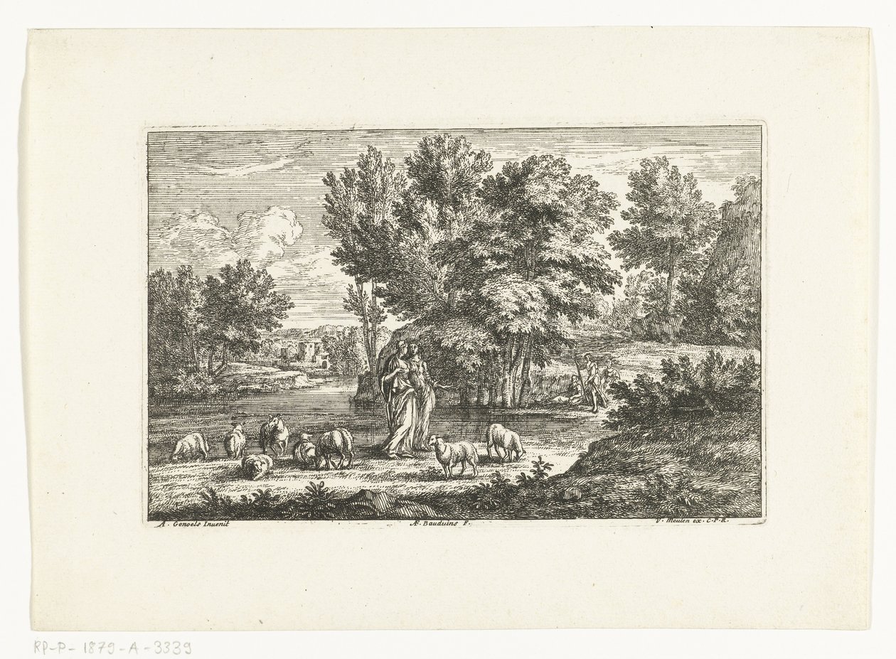 Landschaft mit zwei Hirtinnen am Wasser von Adriaen Frans Boudewyns