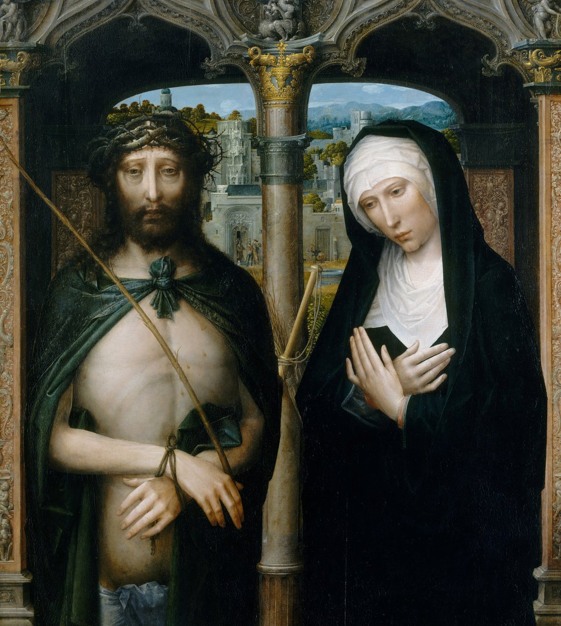 Christus mit Dornen gekrönt Ecce Homo und die trauernde Jungfrau, ca. 1530-40 von Adriaen Isenbrandt