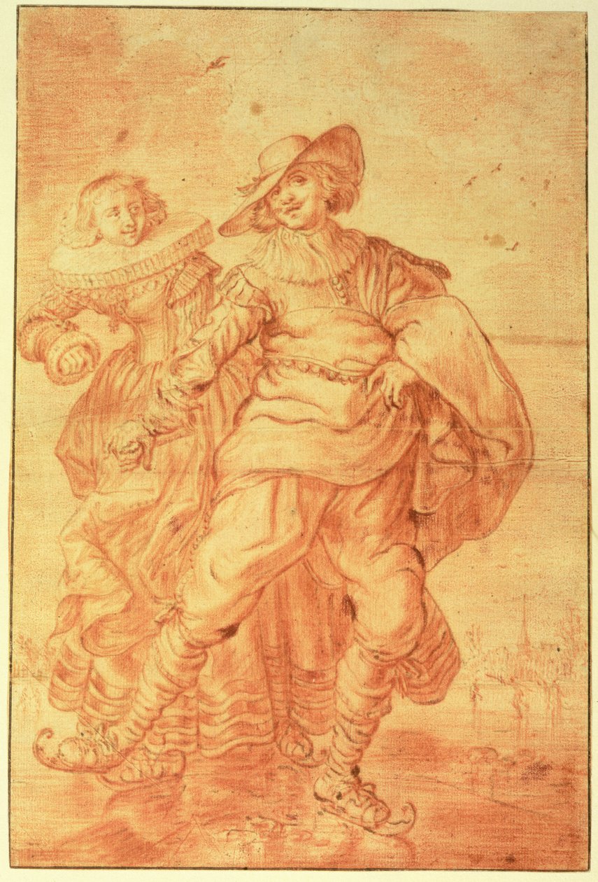Eine Dame und ein Herr beim Schlittschuhlaufen, um 1625 von Adriaen Pietersz van de Venne