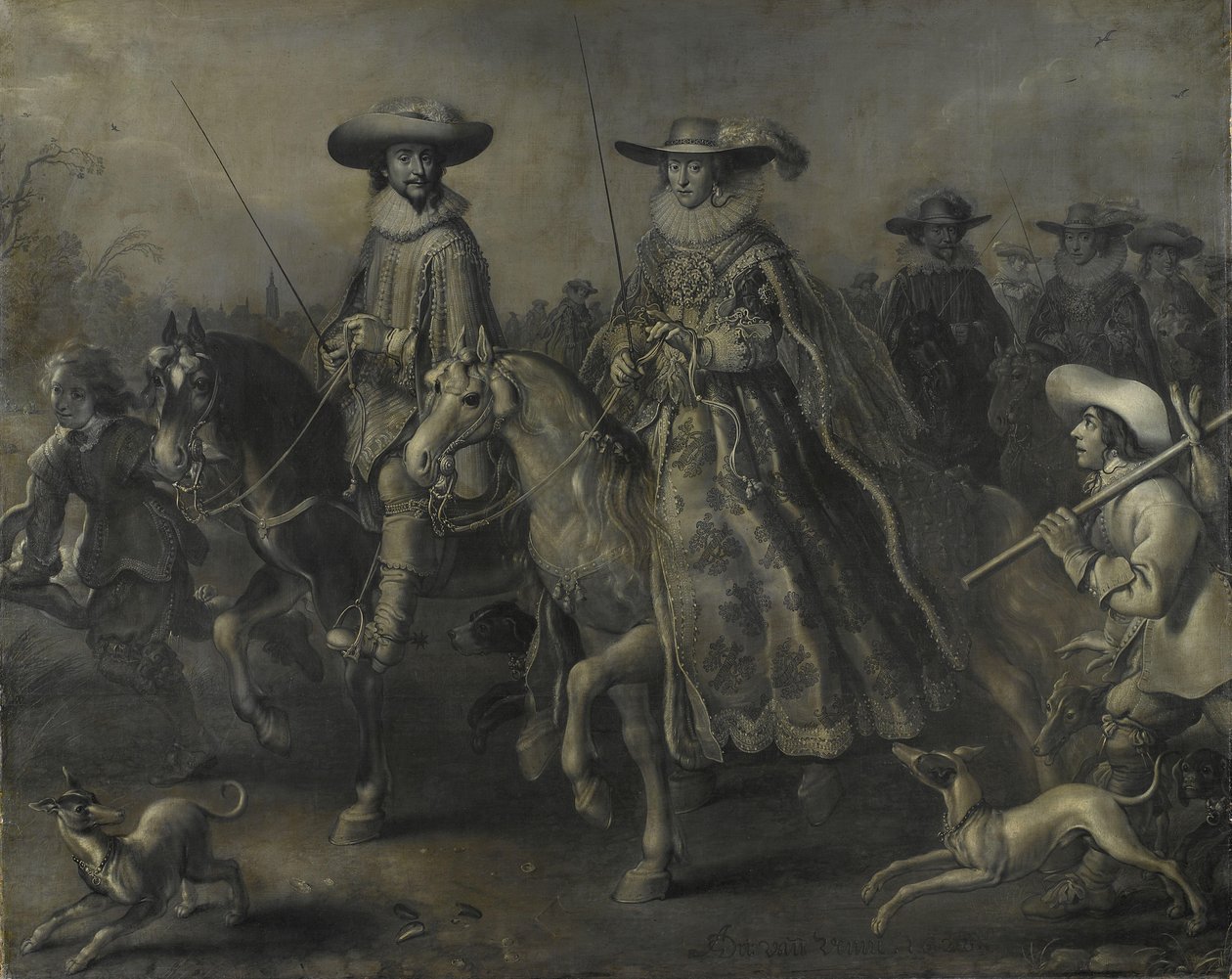 Friedrich V. (1596-1632), Kurfürst der Pfalz, König von Böhmen, und seine Frau Elizabeth Stuart (1596-1662) zu Pferd von Adriaen Pietersz van de Venne