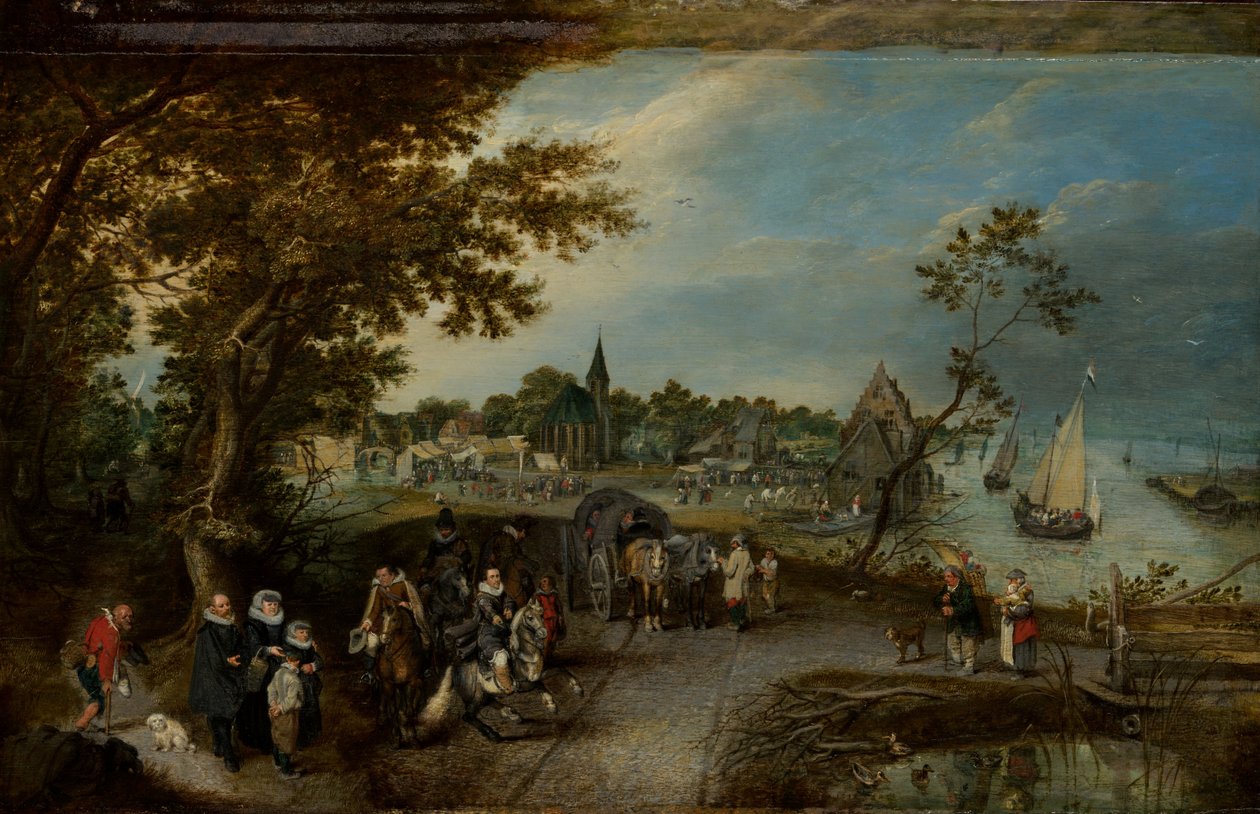 Landschaft mit Figuren und einem Dorffest von Adriaen Pietersz. van de Venne