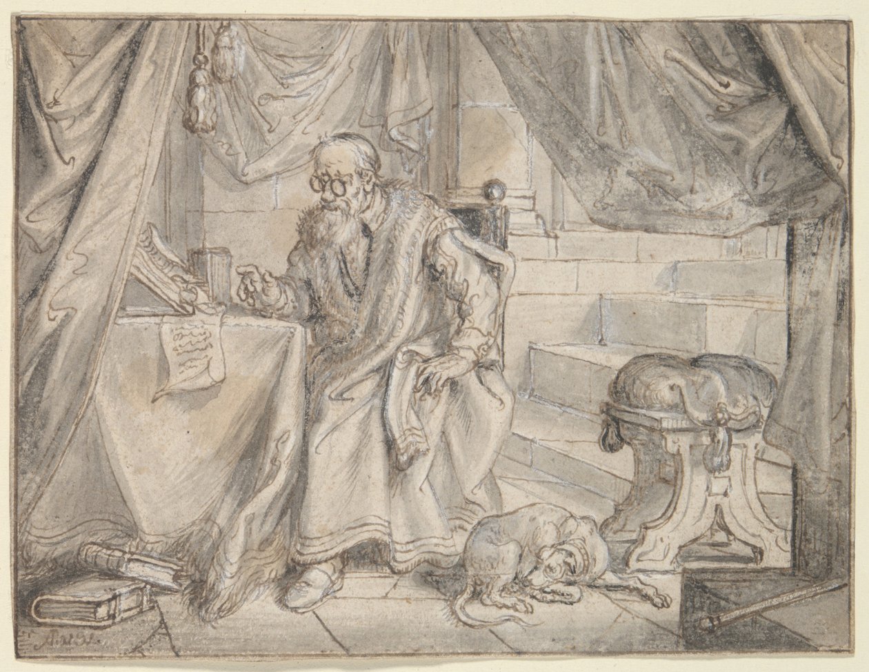 Studie zu „Der Mann mit der Brille spricht“ von Adriaen Pietersz van de Venne