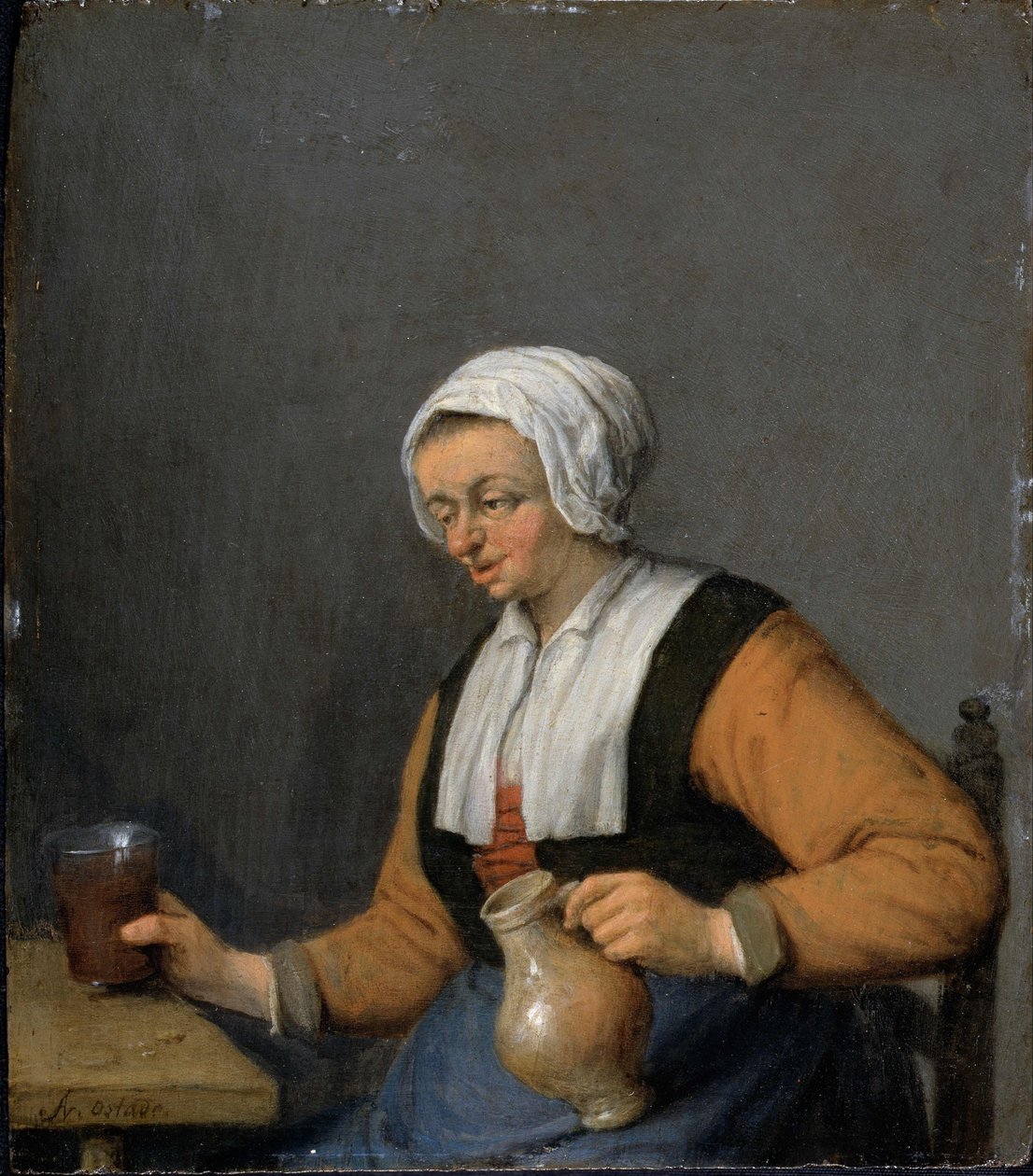 Eine Frau mit einem Bierkrug von Adriaen van Ostade