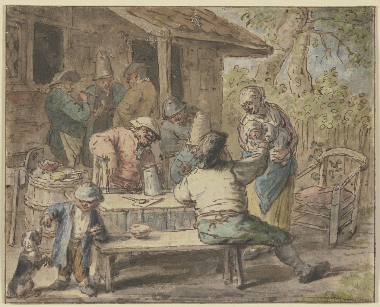 Bauern mit Kindern vor einem Haus von Adriaen van Ostade
