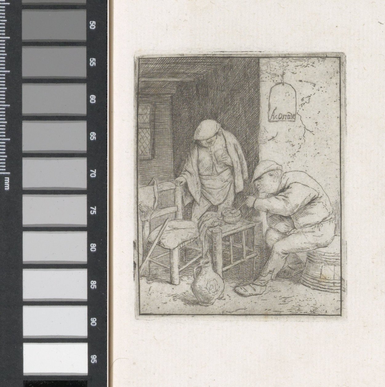 Mann zündet eine Pfeife in einem Interieur an von Adriaen van Ostade