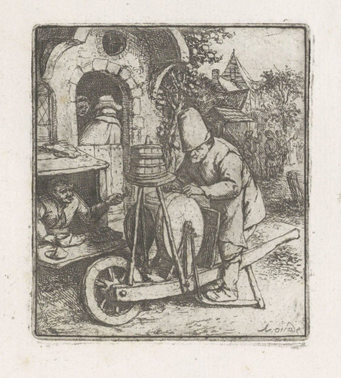 Messerschleifer bei der Arbeit in einer Schuhmacherei von Adriaen van Ostade