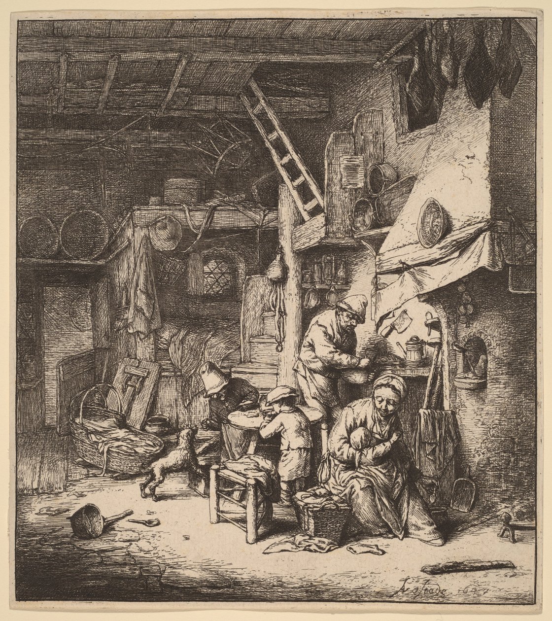 Bauernfamilie im Inneren mit der Mutter, die ein Kind füttert von Adriaen van Ostade