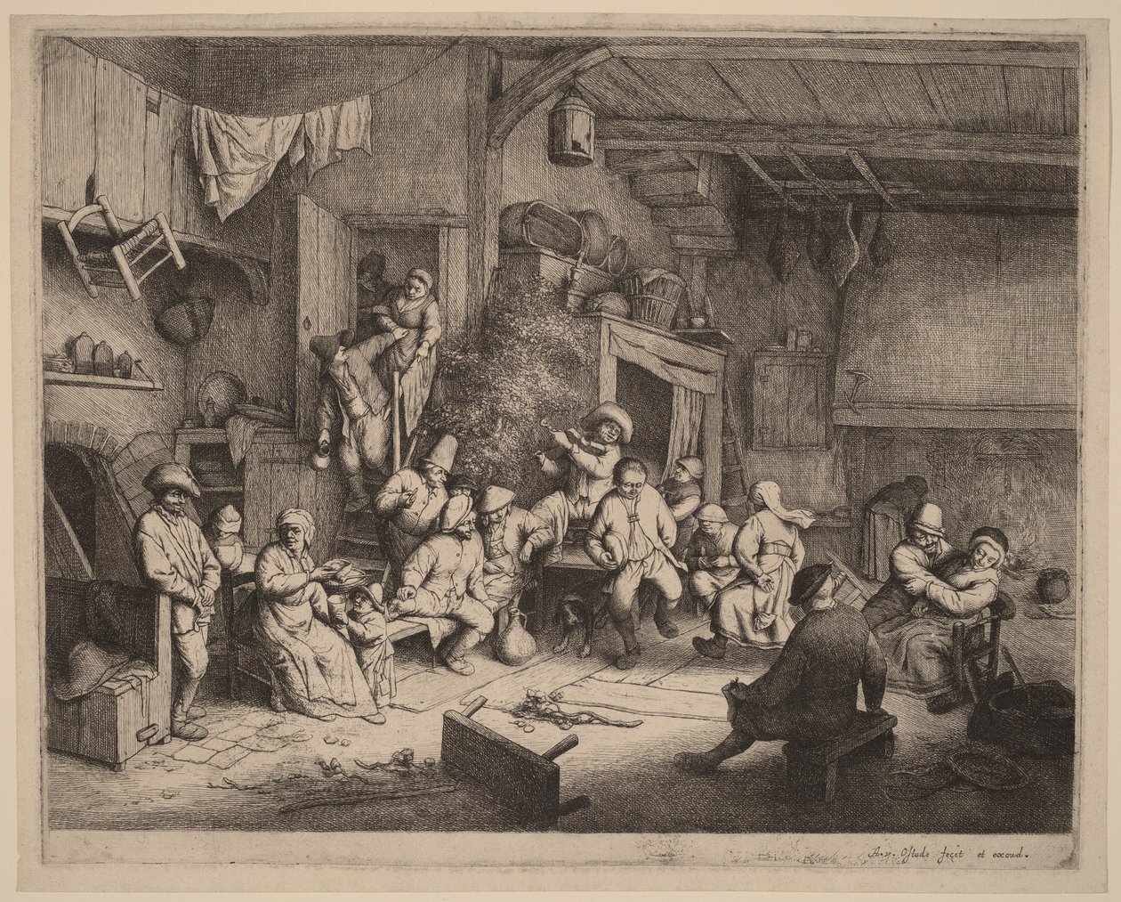 Bauern feiern in einem Gasthaus von Adriaen van Ostade