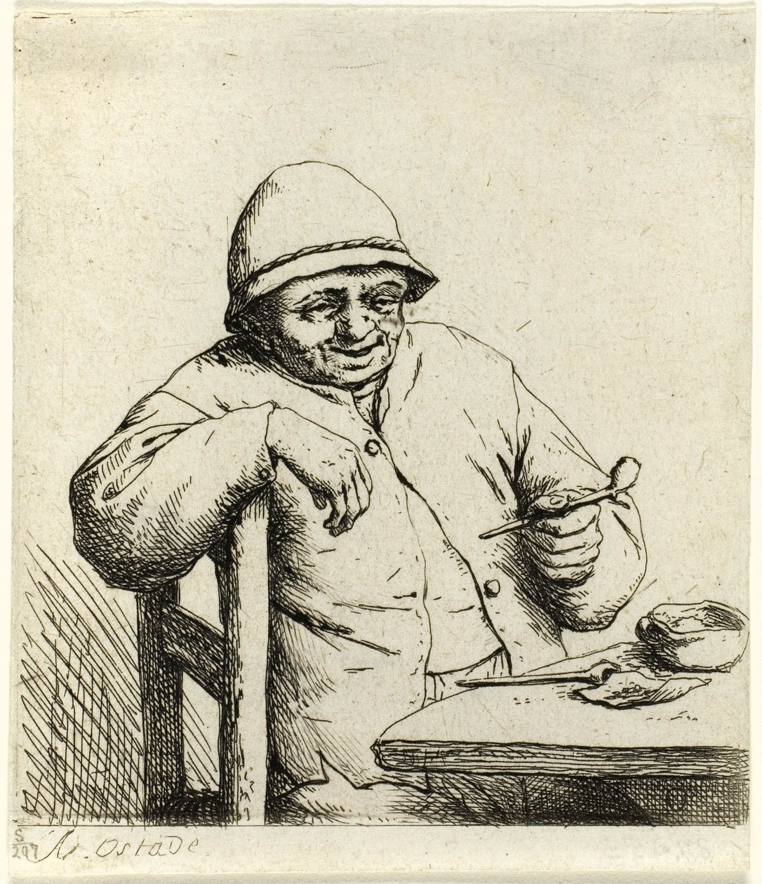 Raucher, der sich auf die Rückenlehne eines Stuhls lehnt von Adriaen van Ostade
