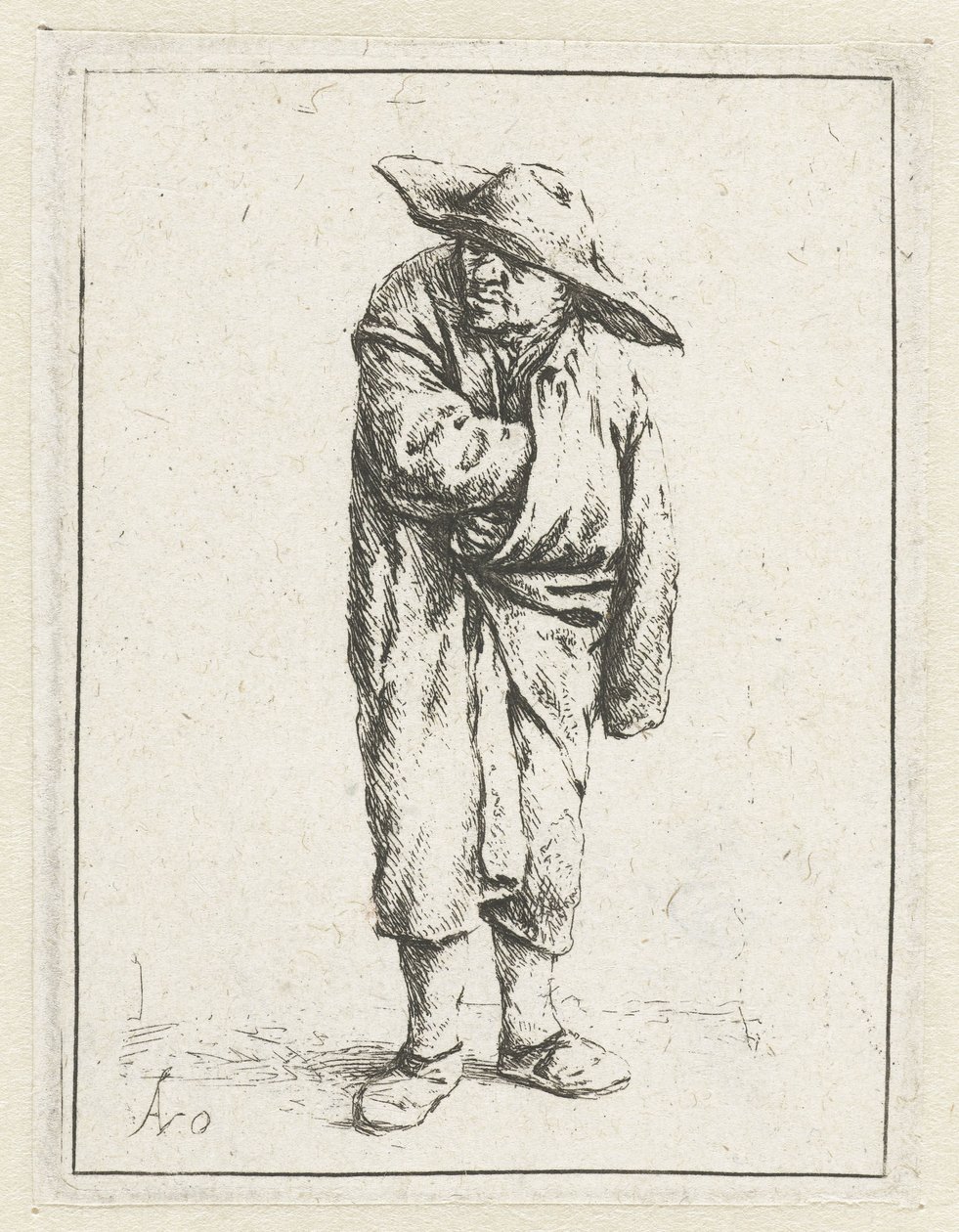 Stehender Bauer mit Hand und Arm in seinem Mantel von Adriaen van Ostade