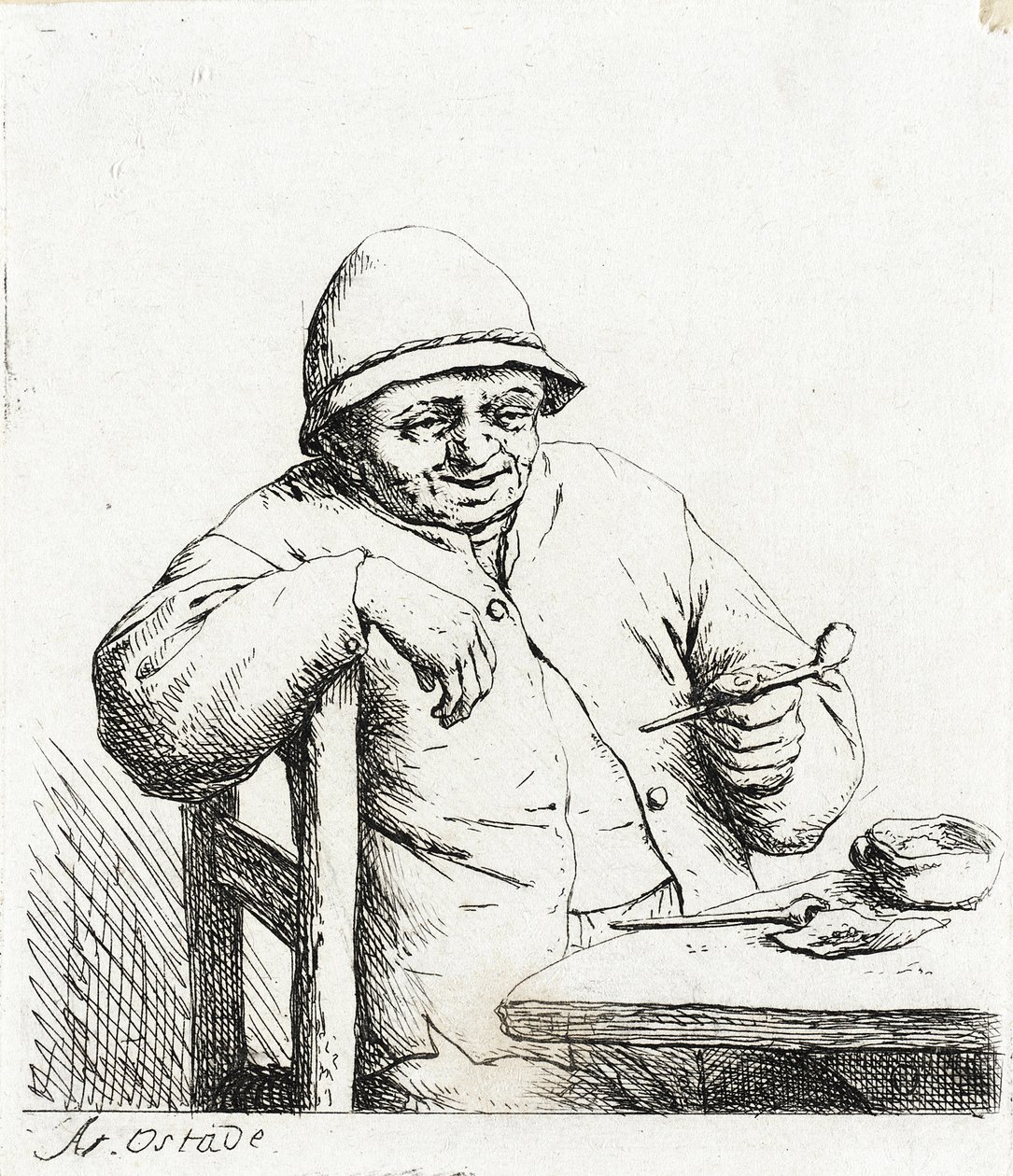 Der Raucher, der sich auf die Rückenlehne eines Stuhls lehnt von Adriaen van Ostade
