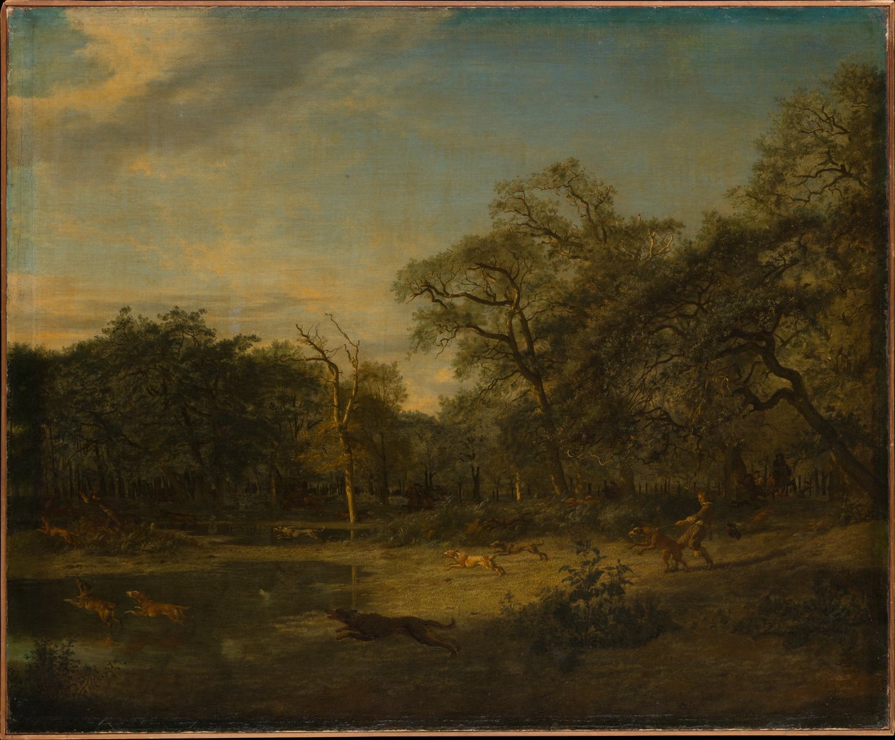Hirschjagd in einer sumpfigen Waldlandschaft von Adriaen van de Velde