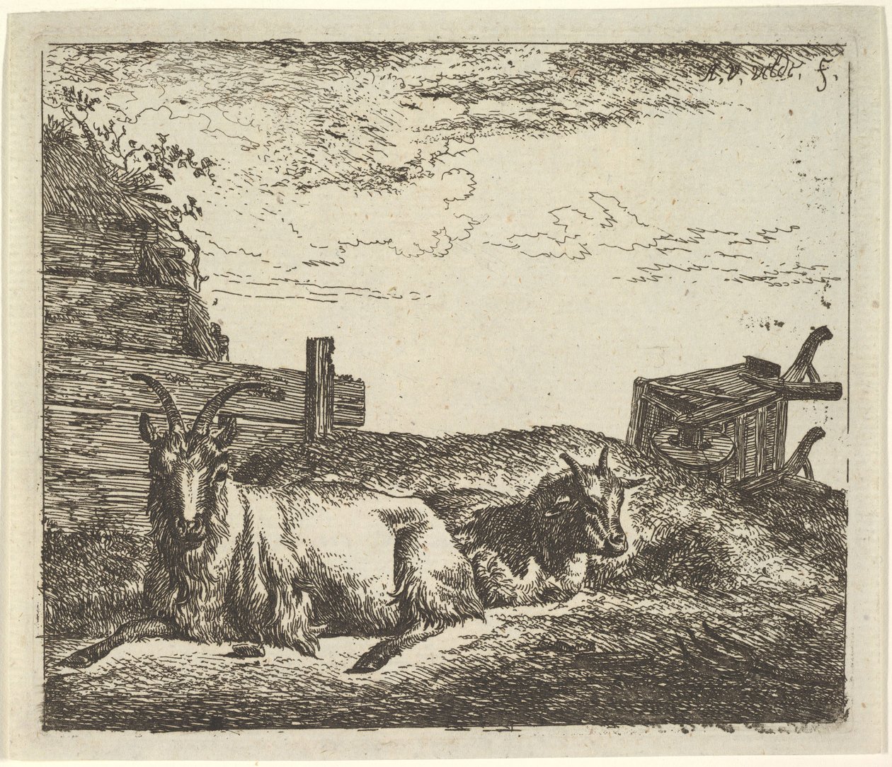 Liegende Ziegen, aus Verschiedene Tiere von Adriaen van de Velde