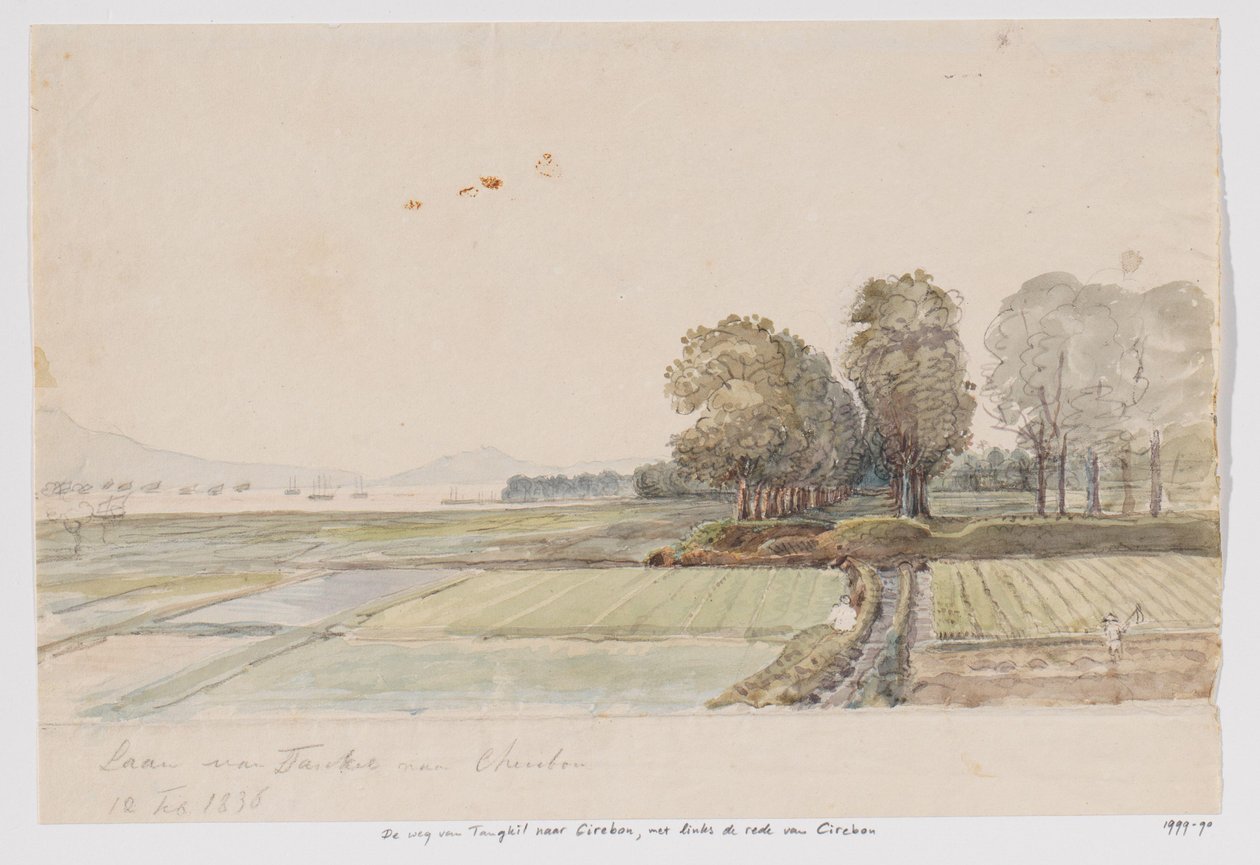 Landschaft mit Straße von Tangkil nach Cirebon und Blick auf die Reede von Cirebon, West-Java von Adrianus Johannes Bik