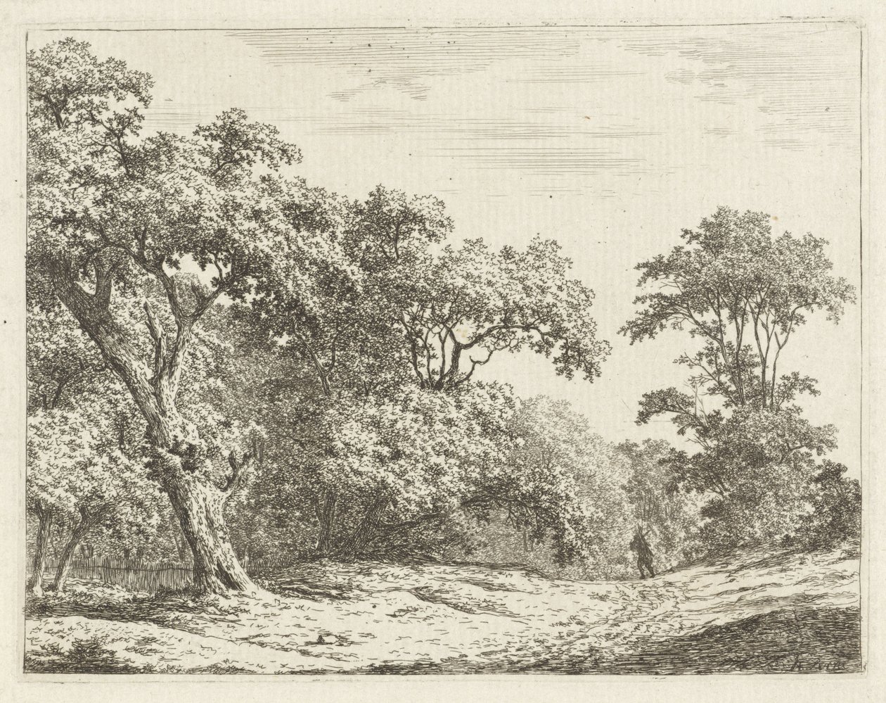 Landschaft mit Bäumen und einem Mann auf dem Weg von Adrianus Serné