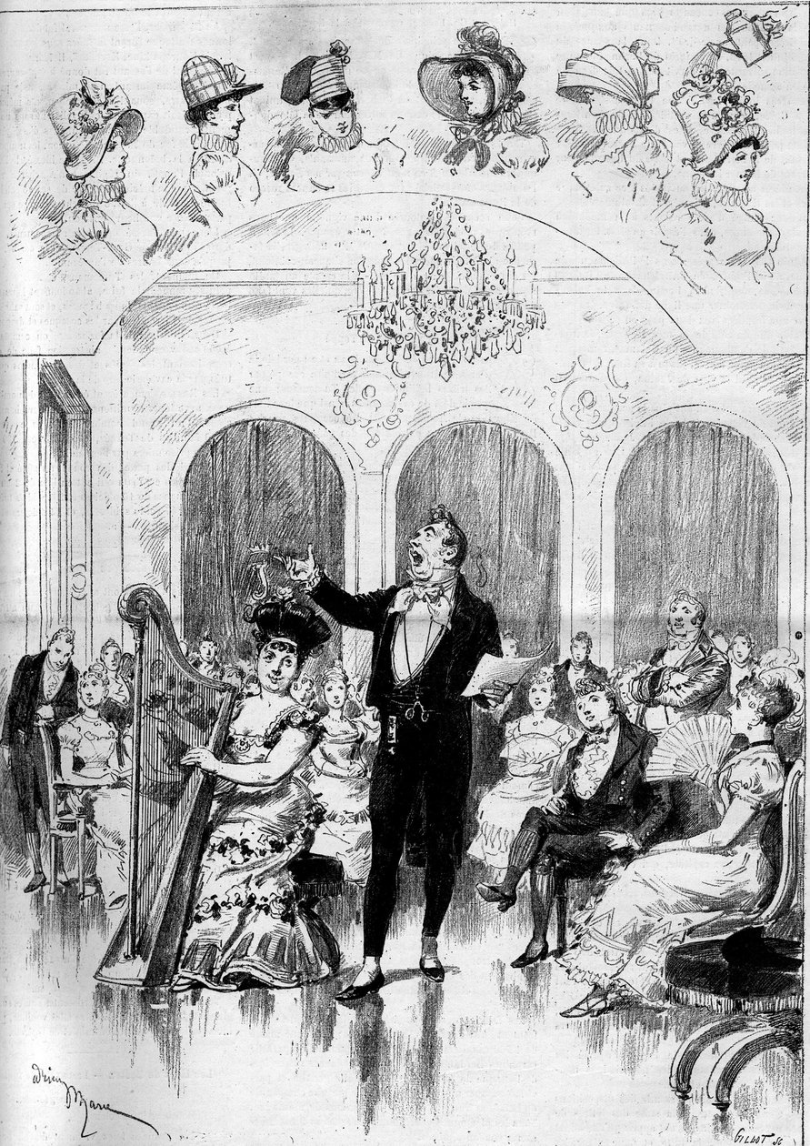 Aufführung einer Oper: "Janot" mit Musik von Charles Lecocq (1832-1918) und einem Libretto von Ludovic Halevy (1834-1908) und Henri (Henry) Meilhac (1831-1897) mit Marie Desclauzas (1840-1912) (Alexina), Alfred Jolly (18.. -1891) (Chateauminet), Jeane Gra von Adrien Emmanuel Marie