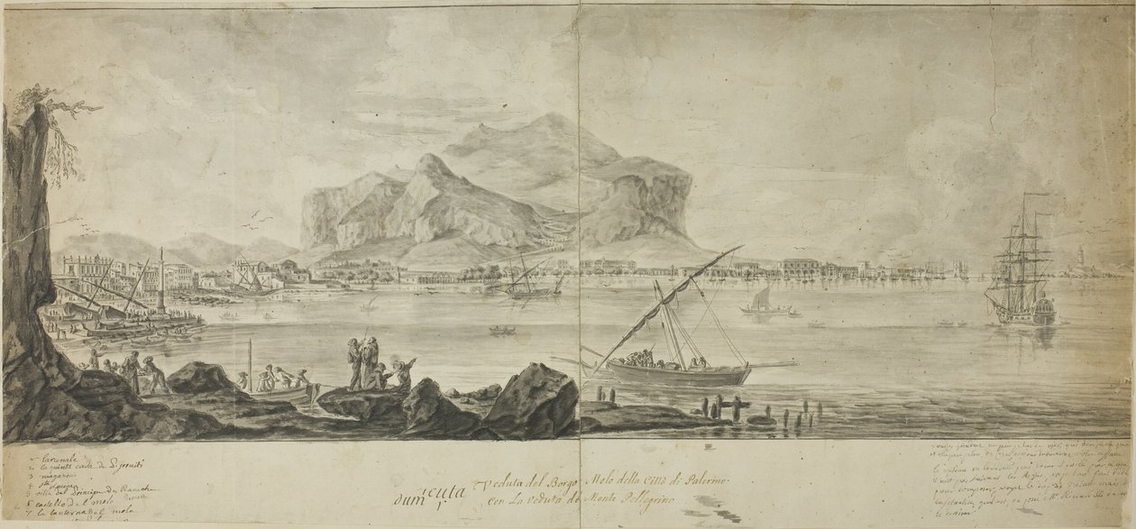 Ansicht der Stadt und des Hafens von Palermo mit Blick auf den Monte Pellegrino von Adrien Manglard