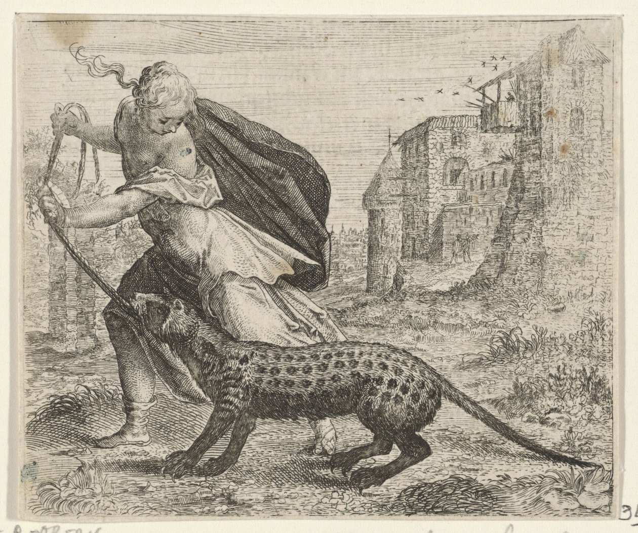 Fabel von der Frau mit einer Zibetkatze von Egidius  Sadeler (II)