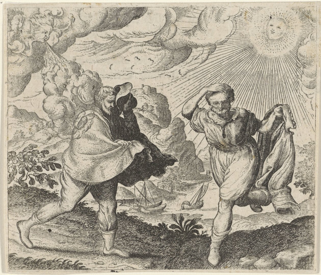 Fabel vom Wind, der Sonne und den Wanderern von Egidius  Sadeler (II)