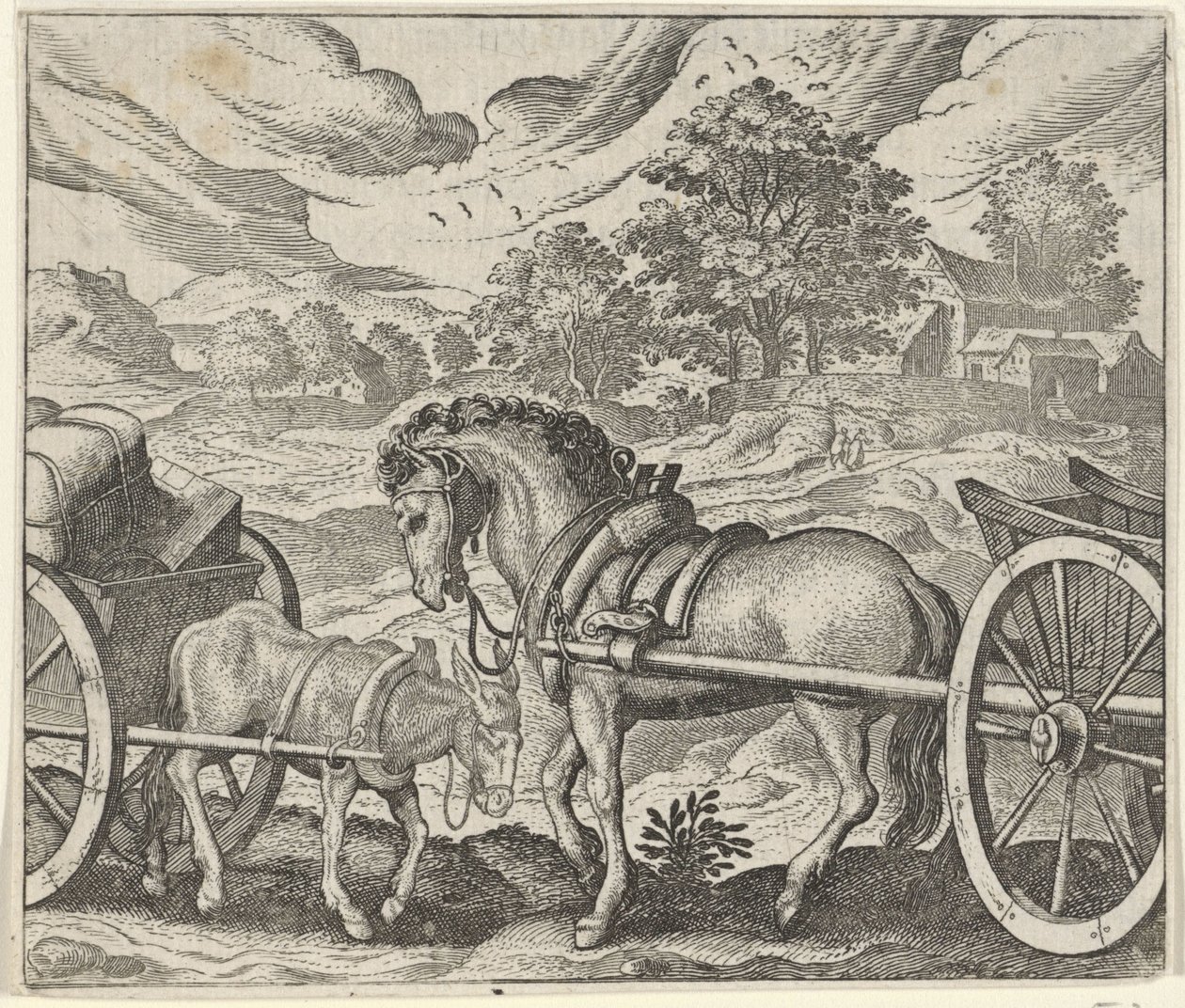 Fabel vom unzufriedenen Pferd und Esel von Egidius  Sadeler (II)